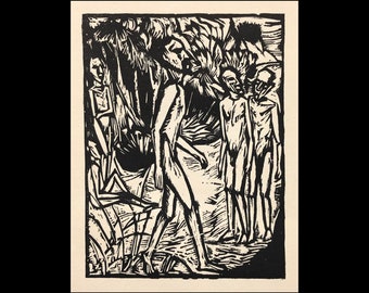 ERICH HECKEL (German, 1883-1970), "Manner am Strand", 1919. original woodcut, unsigned.