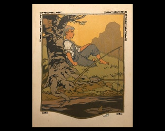 GUSTAVE BAUMANN (Deutsch/Amerikanisch, 1881-1971), "Das ganze Jahr: Juli", polychromer Holzblockdruck, 1912.
