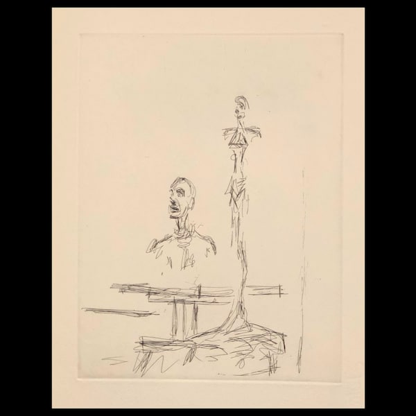 ALBERTO GIACOMETTI (Swiss, 1901-1966), "Deux Sculptures dans l'Atelier", 1965, original etching.