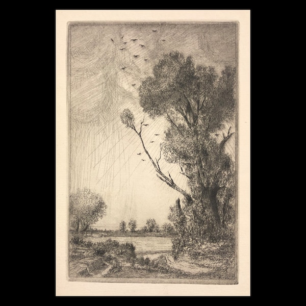GREDERICK GARRISON HALL (American, 1879-1946), "By the Pond", 1921, original etching.