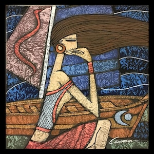 CHANMAN (Chinese, no dates), (girl and boat), ca. 2000, gouache on paper, signed.