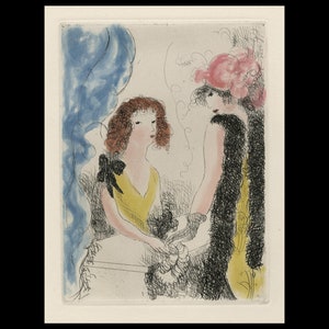 MARIE LAURENCIN French, 1885-1956, Frivolites, 1926, original color etching. image 1