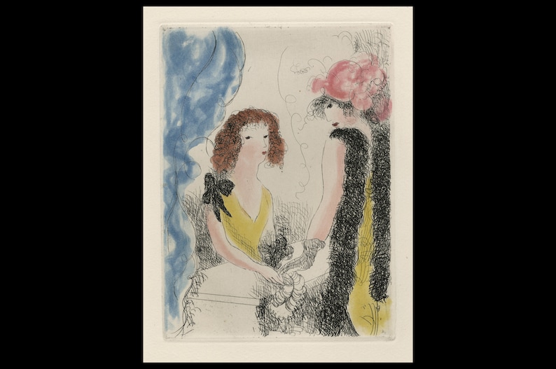 MARIE LAURENCIN French, 1885-1956, Frivolites, 1926, original color etching. image 1