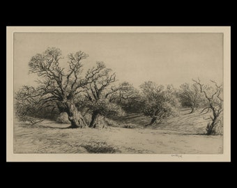 HAROLD KERR EBY (Canadian/American, 1890-1946), "Oaks in Windsor Park", 1927, original etching, pencil signed.