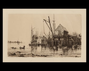 CHARLES ADAMS PLATT (American, 1861-1933), "Old Boat House, Gloucester", 1881, original etching.