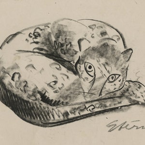 MAURICE STERNE Latvian/American, 1878-1957, Resting Leopard, ca. 1925 Conte crayon on paper, signed image 2