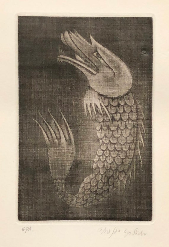 吉田正雄　版画 吉田正雄（日本人、1934-1998）、「魚」、1970年頃、メゾチント、鉛筆