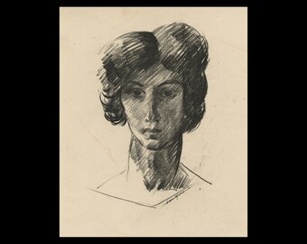 LEON KROLL (American, 1884-1974), "Head of a Woman", ca. 1920, Conte crayon on paper, signed