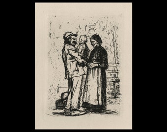 KATHE KOLLWITZ (German, 1867-1945), "Begrussung", 1892, orginal etching