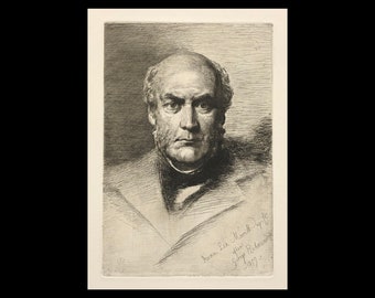 ANNA LEA MERRITT (American, 1844-1930, &quot;Portrait of Sir Gilbert Scott&quot;, 1879, original etching.