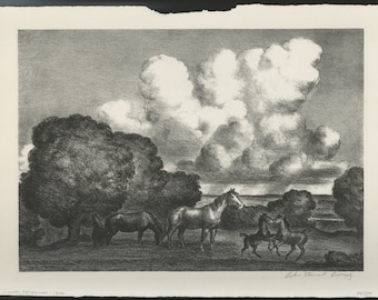 SIGNED JOHN STEUART CURRY "THE LINE STORM"" 193O's WPA ANTIQUE ART BOOK PRINT SIGNED JOHN STEUART CURRY "THE LINE STORM"" 193O's WPA ANTIQUE ART BOOK PRINT