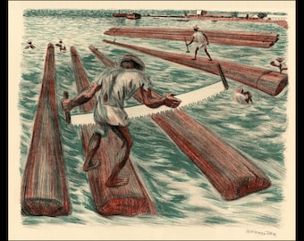 WILFREDO ZALCE (Mexican, 1908-2003), &quot;Los Obreros de Madera&quot;, 1946, color lithograph, pencil signed.
