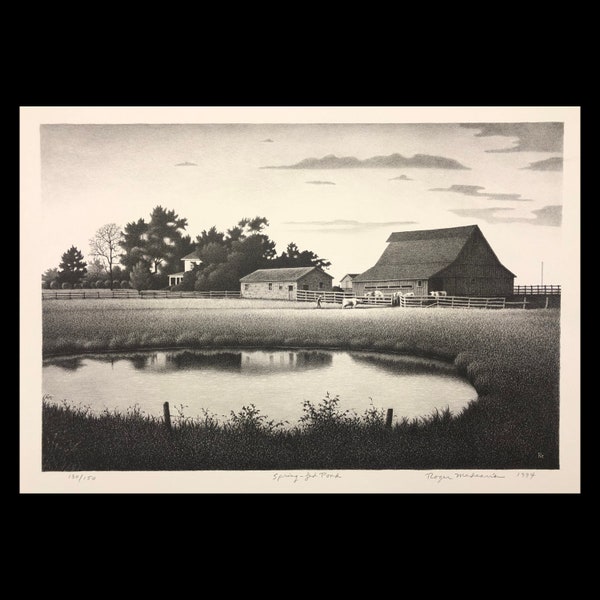 ROGER NORMAN MEDEARIS (American, 1920-2001), "Spring-Fed Pond", 1994, lithograph, pencil signed.