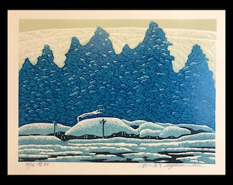 YANG QIYU (Chinese, 1987-living), "Snowy Village II", 2012, polychrome woodblock print, pencil signed.