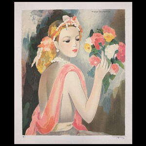 MARIE LAURENCIN (after) (French, 1885-1956), &quot;La Dame et le Bouquet&quot;, ca. 1980, lithograph, signed.