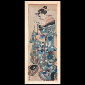 KUNIYOSHI UTAGAWA (Japanese, 1897-1861), &quot;Fumi Yomu Musume&quot;, 1844-48, polychrome woodblock print