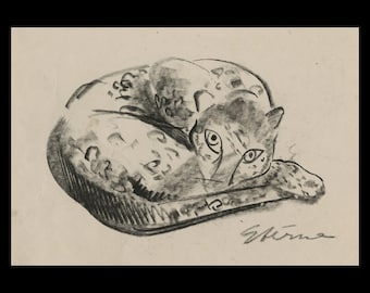 MAURICE STERNE (Latvian/American, 1878-1957), "Resting Leopard", ca. 1925 Conte crayon on paper, signed