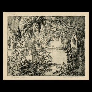 POLLY KNIPP HILL (American, 1900-1990), &quot;Palmetto Jungle&quot;, 1932, original etching, pencil signed.