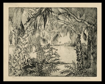 POLLY KNIPP HILL (American, 1900-1990), &quot;Palmetto Jungle&quot;, 1932, original etching, pencil signed.