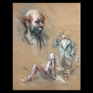 CYDNEY GROSSMAN (American, 1909-1982), &quot;Study of Clowns&quot;, ca. 1950, pastel on paper,  signed.