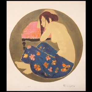 アラン・ボンヌフォア　Alain Bonnefoit　肉筆油絵　着払限定 大きい Alain Bonnefoit Vintage 1972 Silkscreen Print Framed
