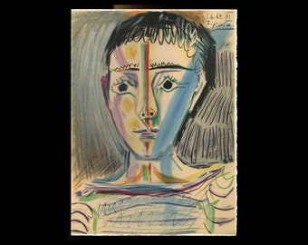 1968年 パブロ・ピカソ サイン入りカラーリトグラフ「驚きの顔