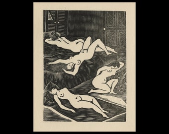 TSUGUHARU &quot;LEONARD&quot; FOUJITA (Japanese/French, 1886-1968), &quot;House of the Sleeping Beauties&quot;, 1925, original woodcut.