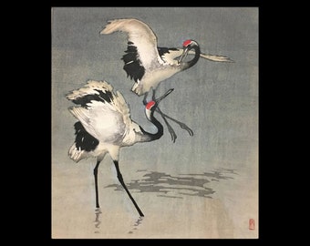 AN LIN (Chinese, b. 1930), "Dancing Cranes", 1986, woodblock print, pencil signed.