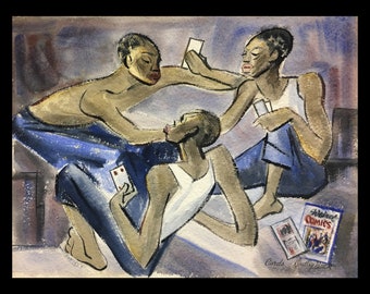 DUDLEY BUCK (American, no dates), &quot;Cards&quot;, ca. 1940, watercolor on paper, signed.