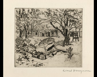 LIONEL BARRYMORE (American, 1878-1954), "Shoreside Farm", ca. 1932, original etching, pencil signed