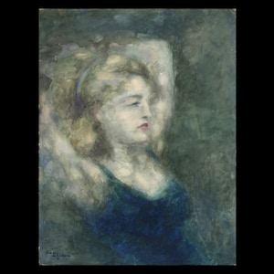 FRANS de GEETERE (belga/francesa, 1895-1968), "Fantasie en Vert", 1945, aquarela sobre cartão, assinada.