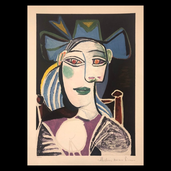 PABLO PICASSO (na) (Spaans/Frans, 1881-1973), "Bustre de Femme au Chapeau Bleu", 1979, litho naar het schilderij.