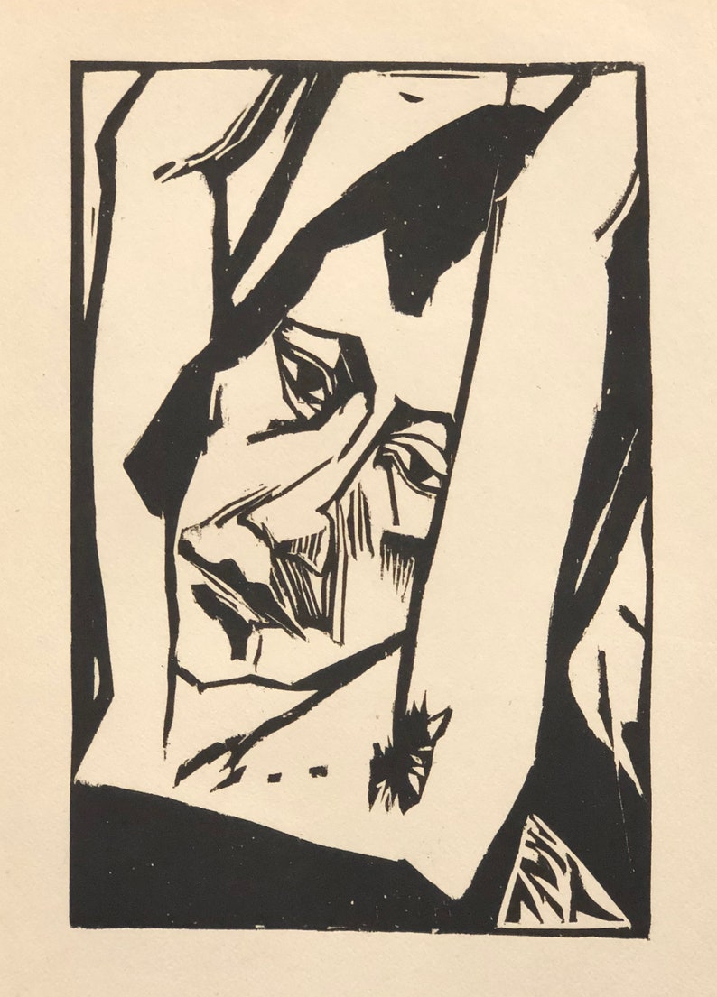 ERICH HECKEL German, 1883-1970, Madchenkopf, 1913, original woodcut image 2