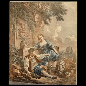 RENE GAILLARD after BOUCHER, &quot;L&#39;Obéissance Récompensée&quot;, 19th century reproduction of the 18th century engraving.