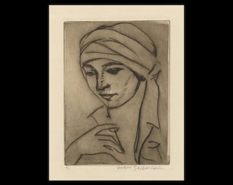 ENRICO GLICENSTEIN (Polish/Italian/American, 1870-1942), "Girl with a Turban", ca. 1925, original drypoint, pencil signed.