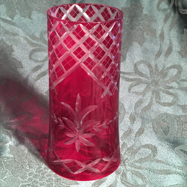 Ruby Red Cut to Crystal Clear Chimney Candle Shade