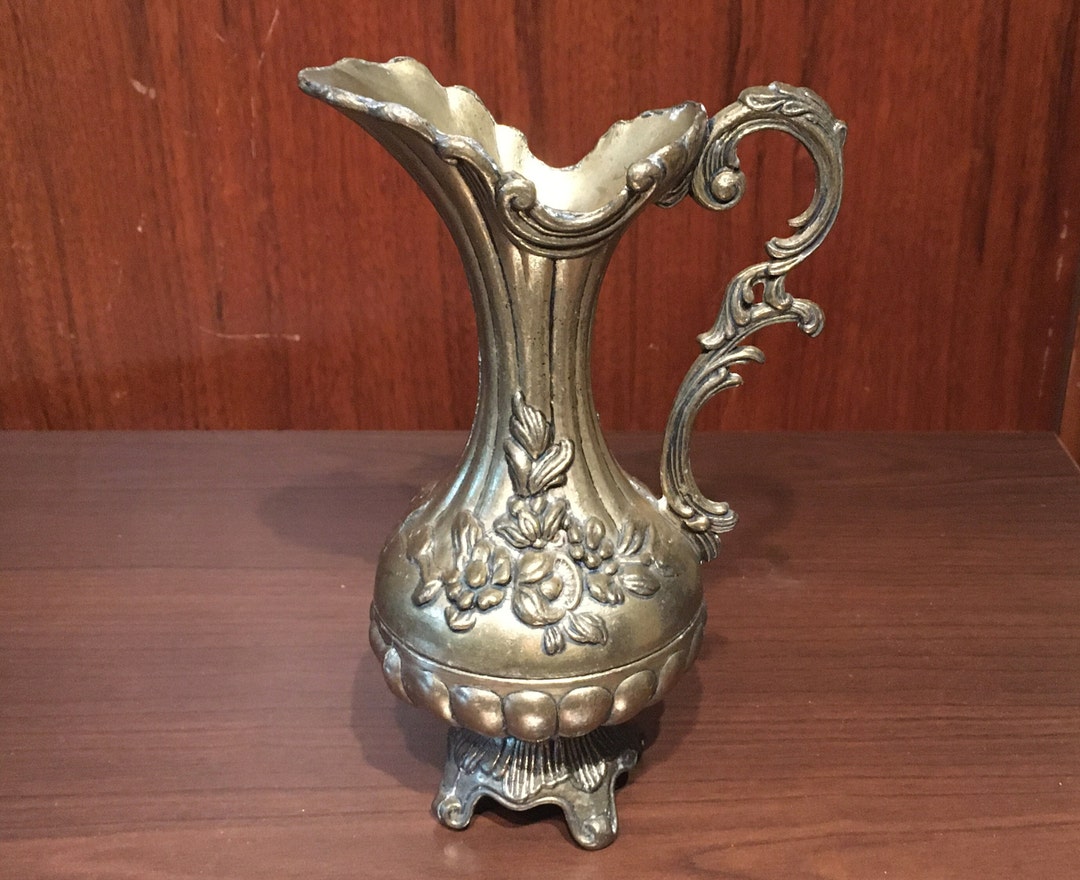 Vintage Ornate Brass Footed Vessel Pitcher Vase Made in Italy Etsy