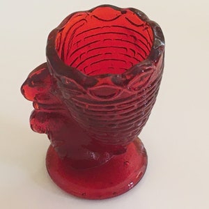 Vintage Red Glass L G Wright Bunny Rabbit with Basket Toothpick Holder
