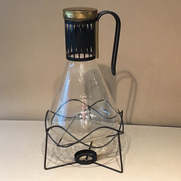 Vintage Pyrex Mid Century Glass Coffee Carafe with Lid and Warming Stand, 50's 60's