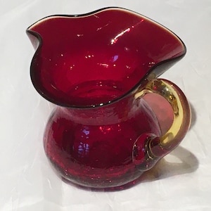 Vintage Ruby Crackle Glass Pitcher