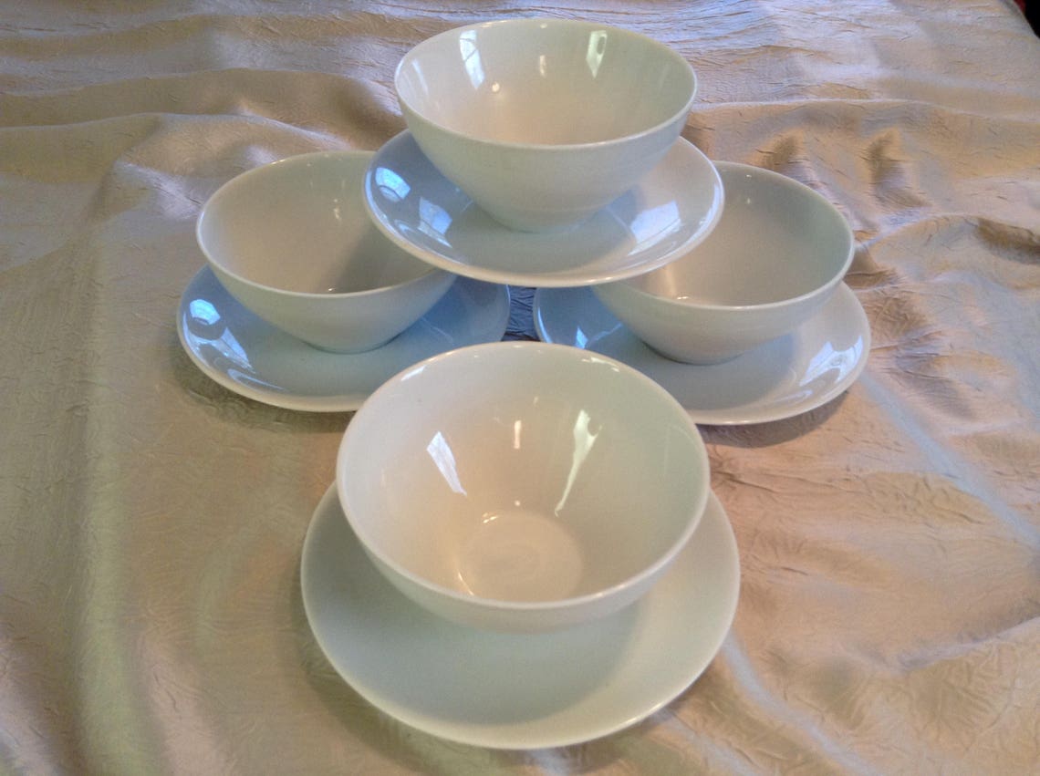 Set of 4 KPM Germany White Soup Bowl with attached Plate Etsy
