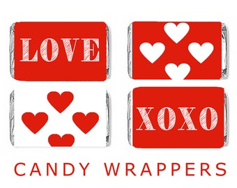 Mini Candy Bar Wrappers - Happy Valentine's Day Mini Hershey Bar Candy Wrappers, LOVE Chocolate Bar Wrappers, Valentine's Day Favors