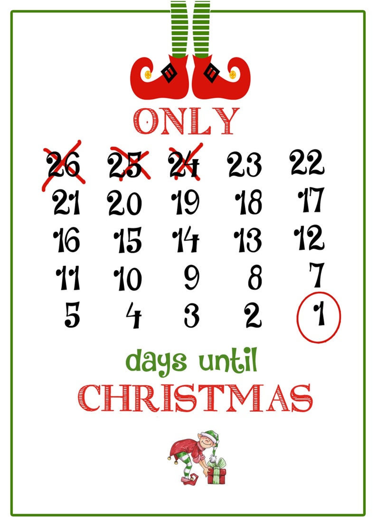 Elf Countdown Days Until Christmas Christmas Countdown Etsy Canada