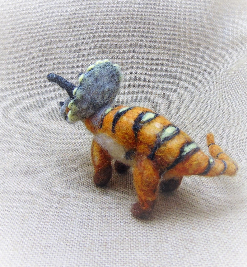Needle Felted Dinosaur, Felted Animal Ornament, Triceratops Figurine