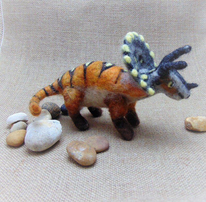 Needle Felted Dinosaur Felted Animal Ornament Triceratops Etsy