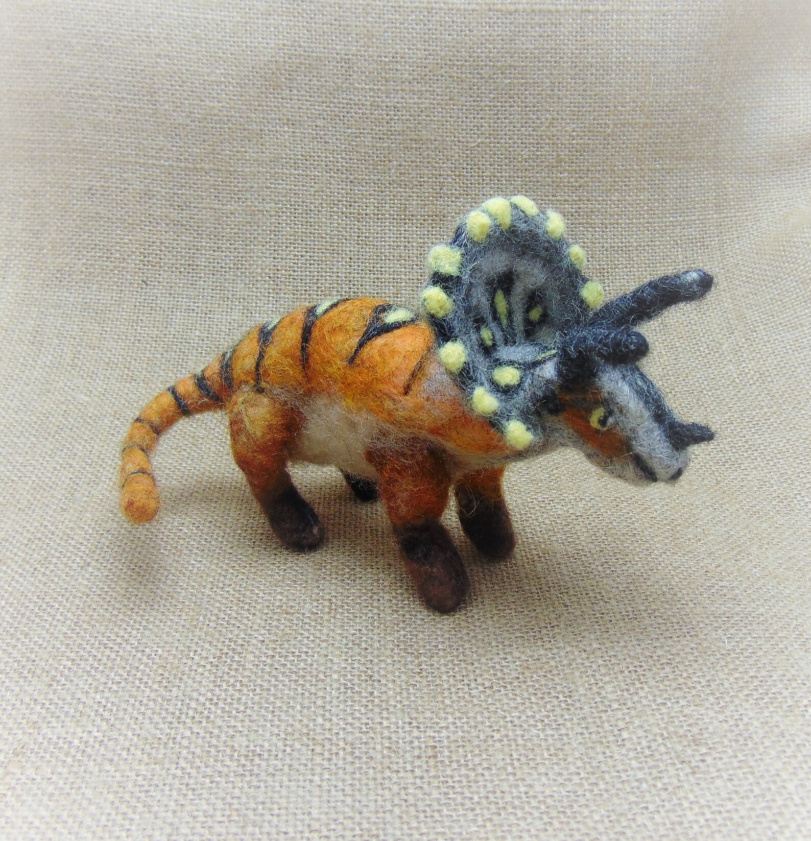 Needle Felted Dinosaur, Felted Animal Ornament, Triceratops Figurine