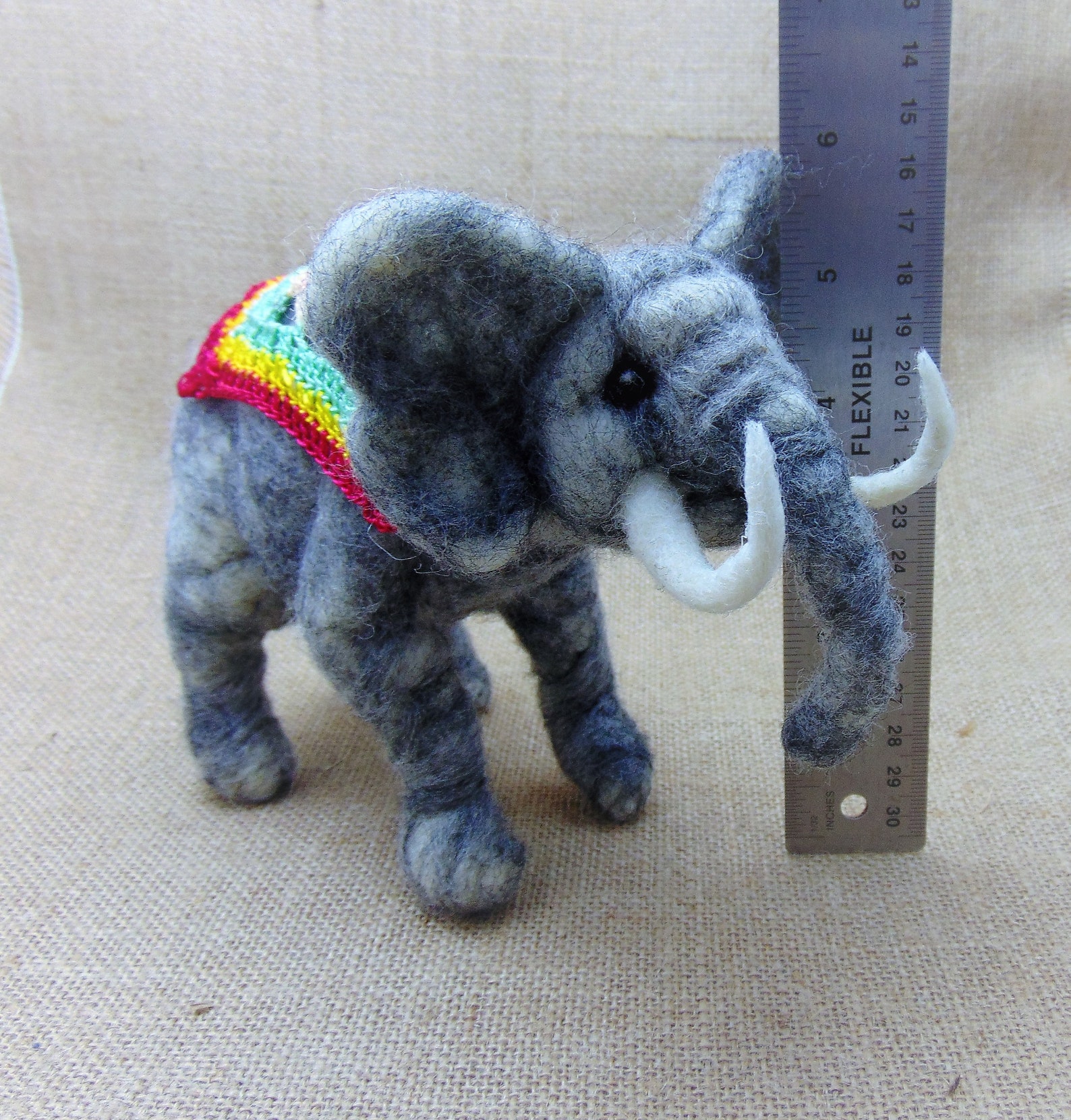 Needle Felted Elephant, Elephant With Crochet Blanket, Cute Elephant