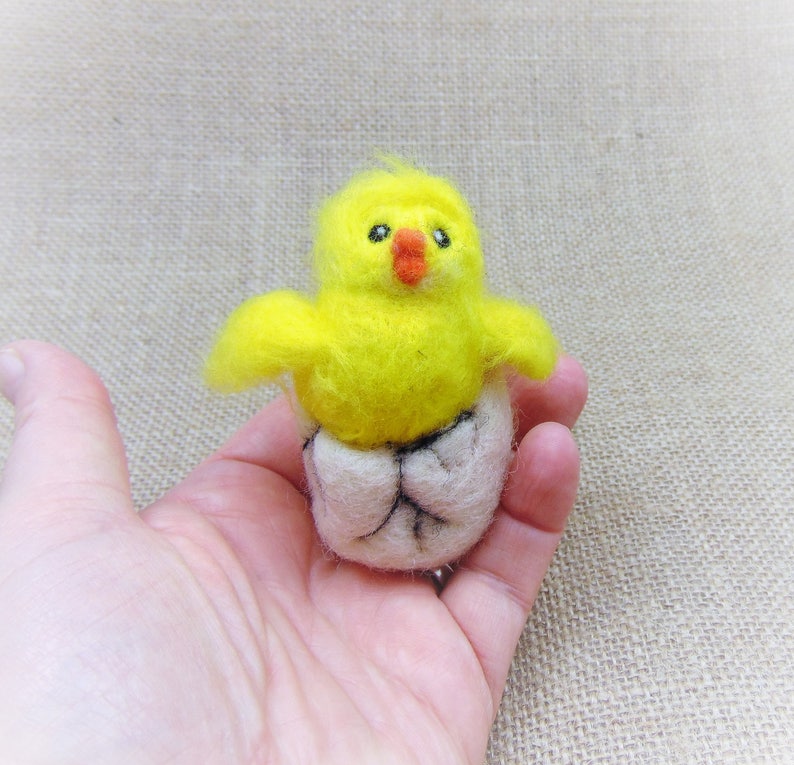 Bird Lover Gift Different Easter Gift Cute Easter Chick Easter Chick Decoration Needle Felted Chick Chick in Egg Fluffy Yellow Bird