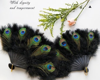 Handmade Bridesmaids Peacock Feather Fan Peacock wedding bouquet Bridal alternative Ostrich Feather Fan Bridal Bouquet Black