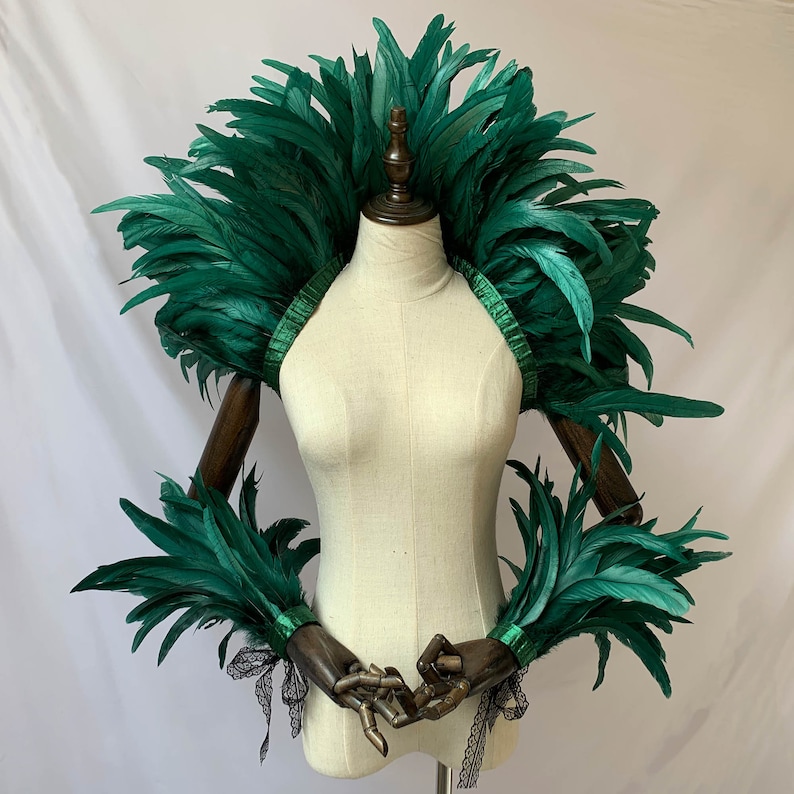 Carnival Costume Black Feather Wrap Shawl greenshawl+wristcuff